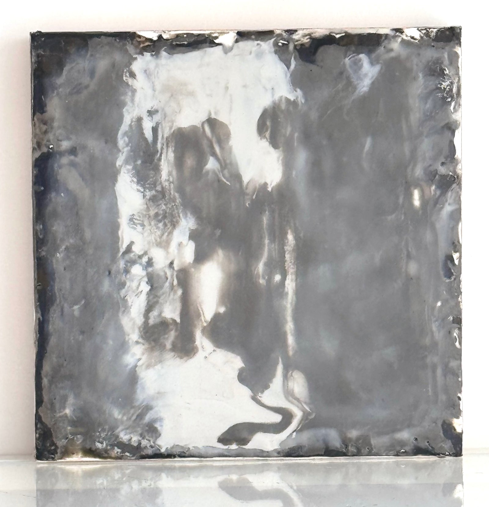Veil of Fog Study No. 8 — original encaustic work on cradled birch panel, monochromatic abstraction with raw edges, ADALÉI Studio, Raleigh NC