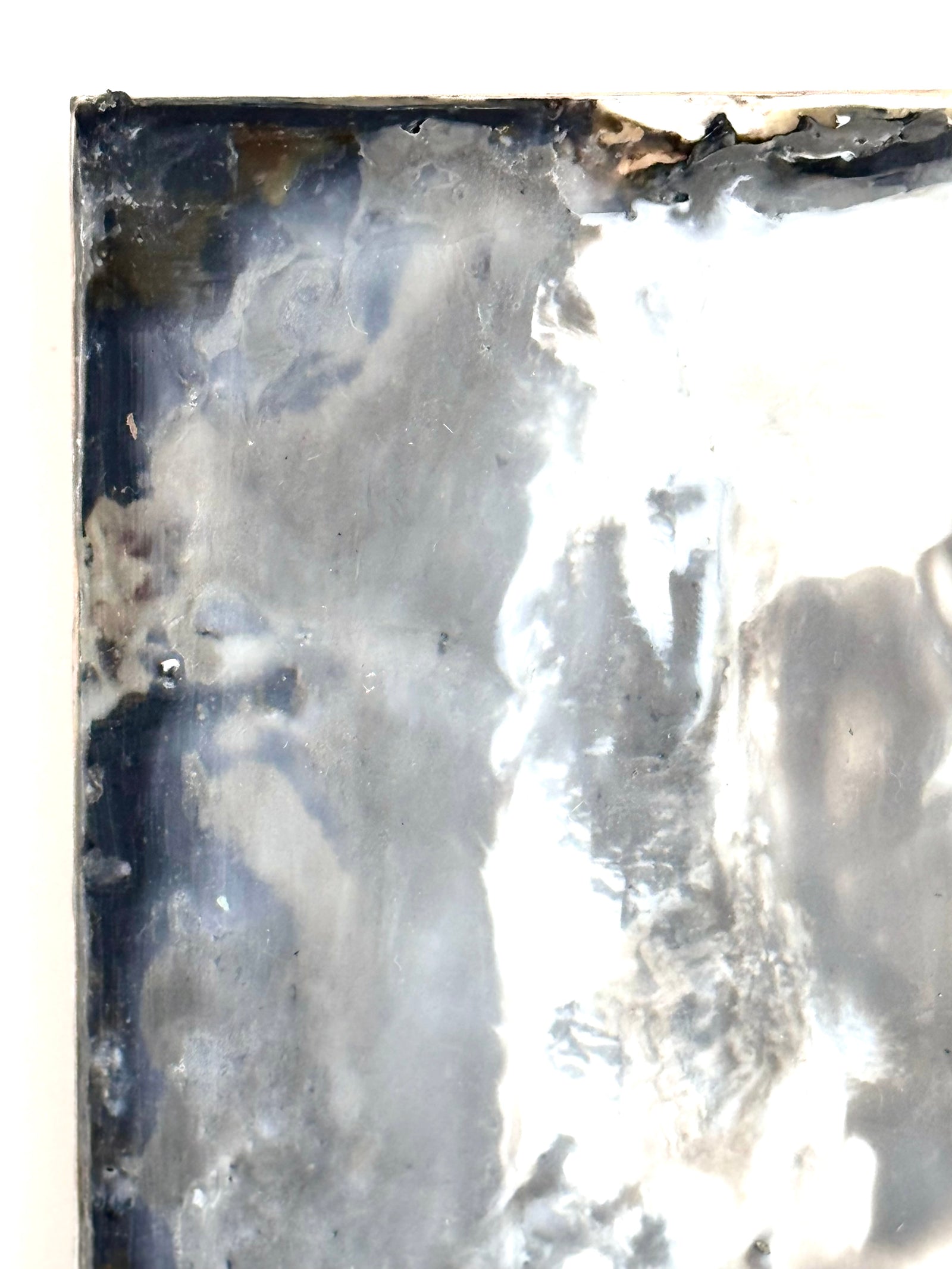 Close-up detail of encaustic surface, translucent white and gray wax layers on cradled birch panel, ADALÉI Studio