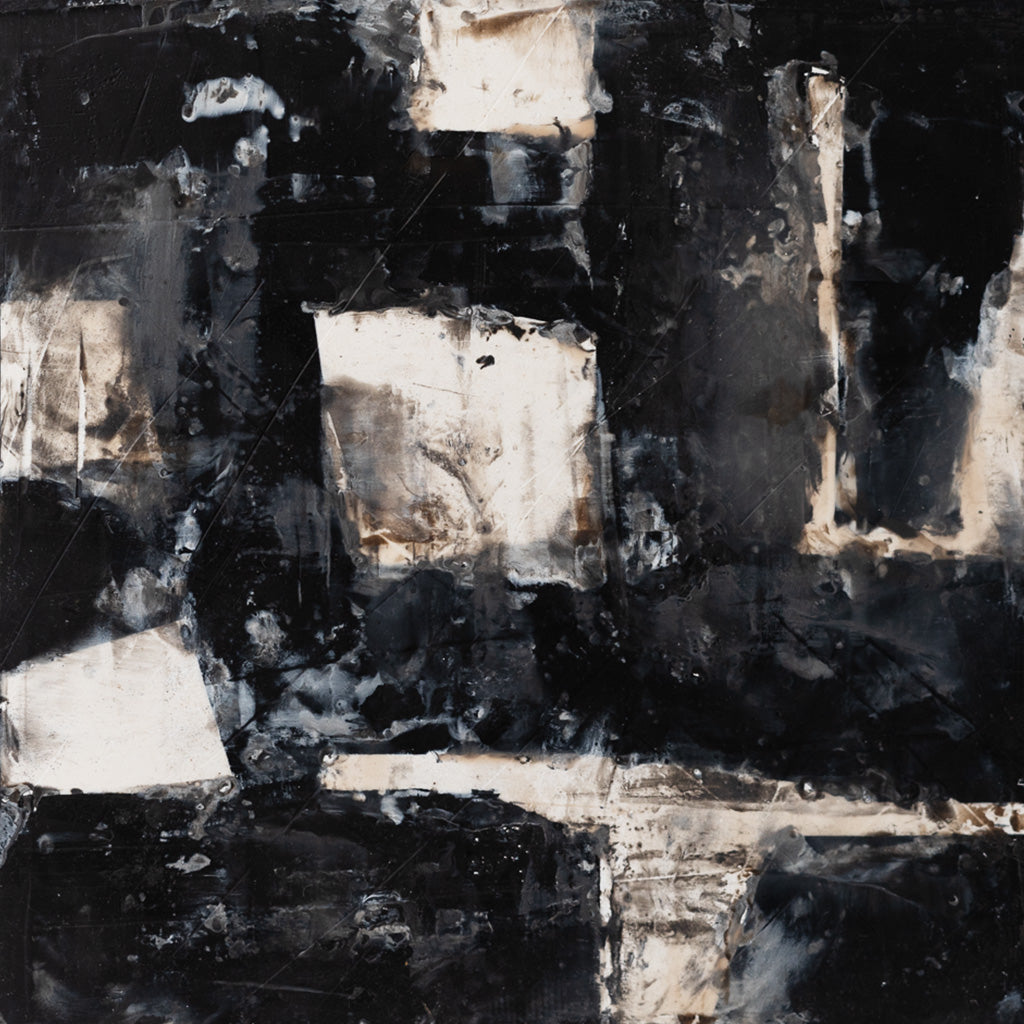 Abstract black and white encaustic wax art