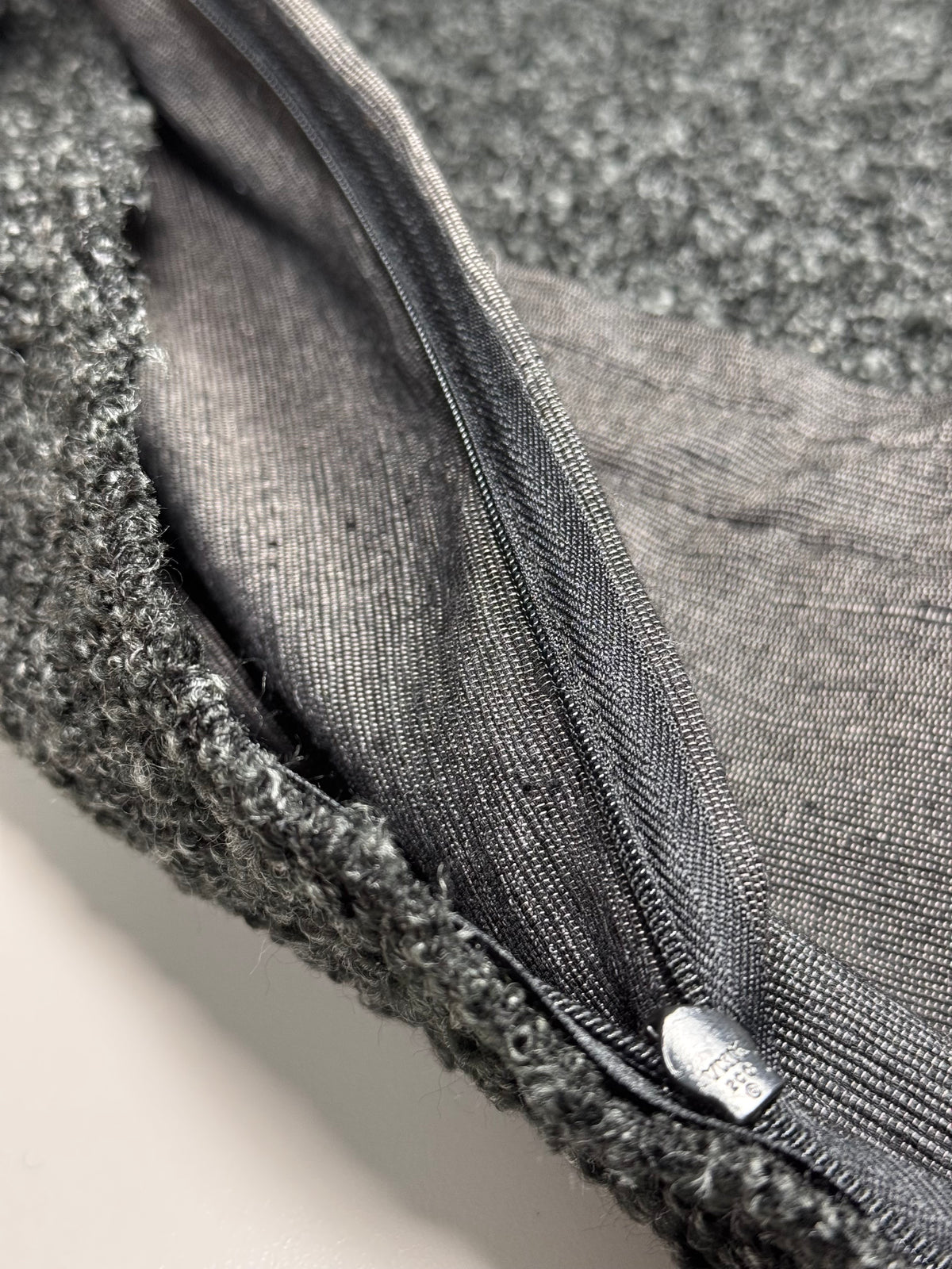 Black Boucle and Raw Silk Lumbar Pillow Cover