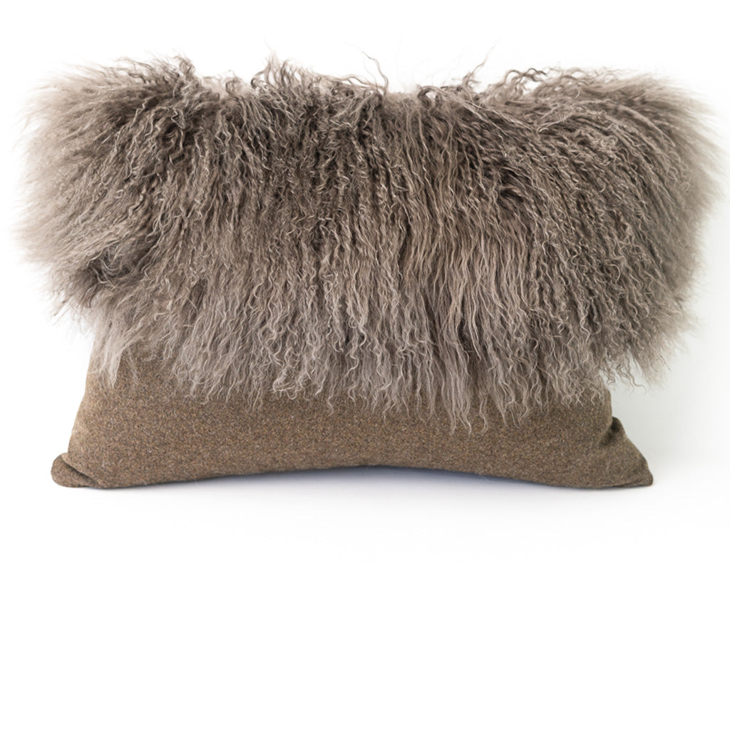 Chocolate Long Hair Shearling and Wool Pillow Cover (Limited Edition)