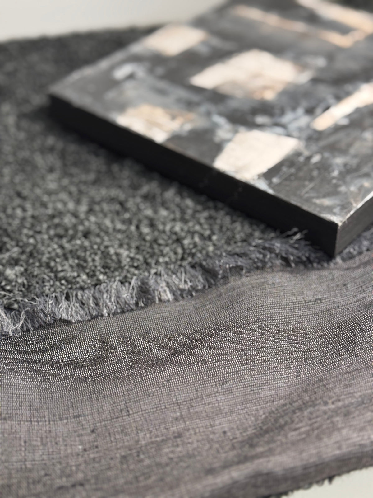 Black Boucle and Raw Silk Lumbar Pillow Cover