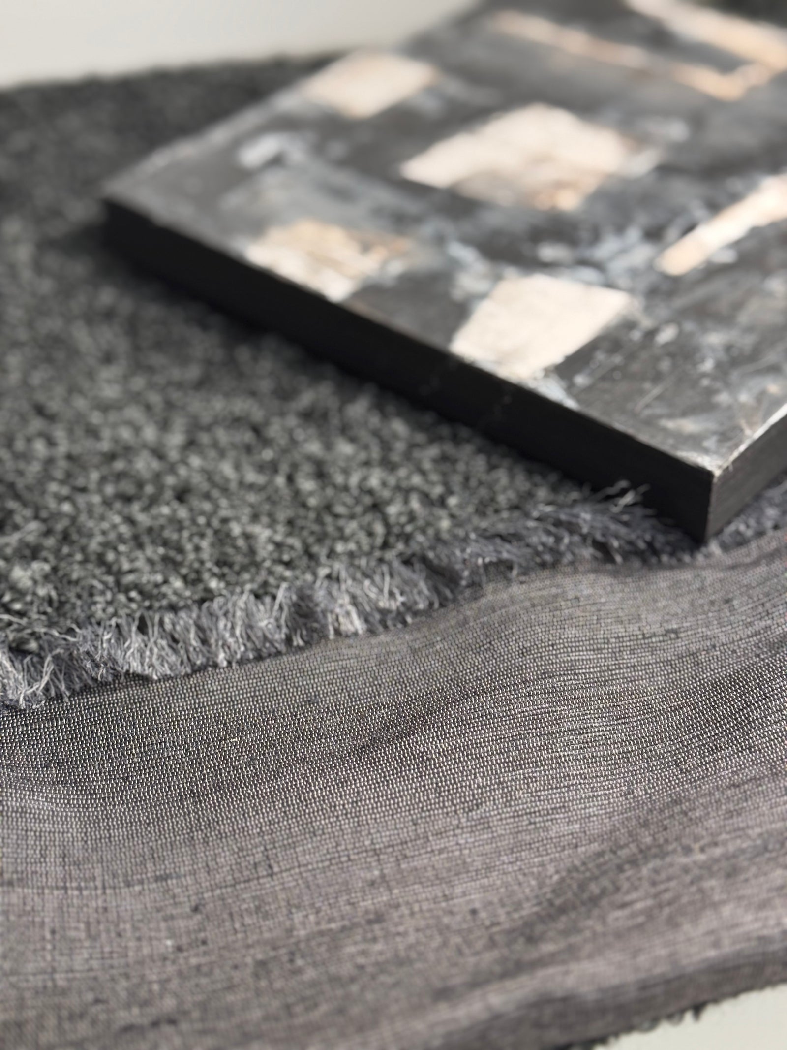 Black Boucle and Raw Silk Lumbar Pillow Cover
