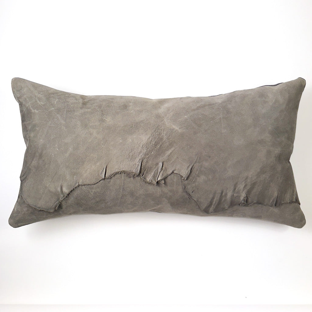 Éléphant Gris Reclaimed Leather Large Lumbar Pillow