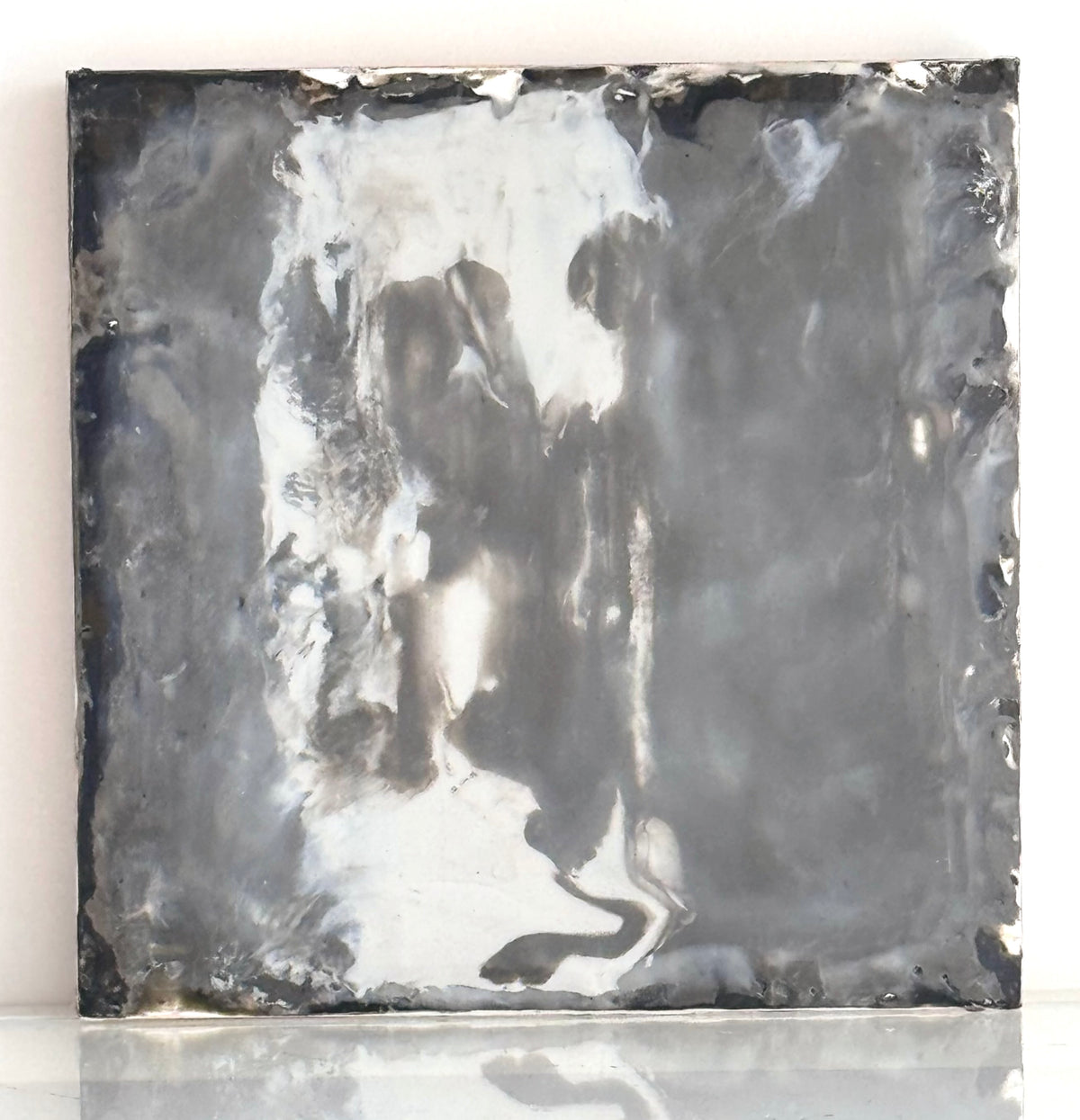 Veil of Fog Study No. 8 — original encaustic work on cradled birch panel, monochromatic abstraction with raw edges, ADALÉI Studio, Raleigh NC