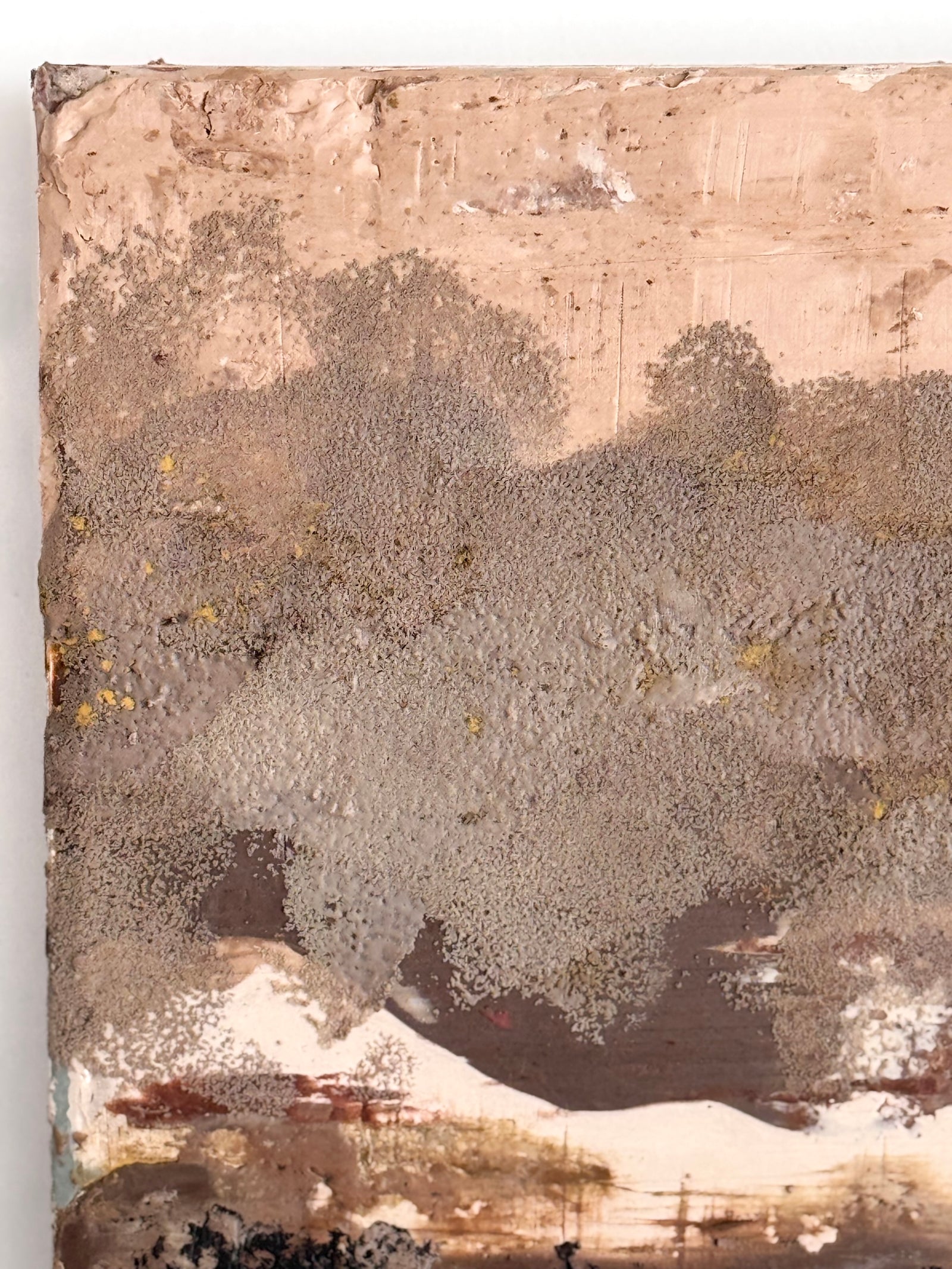 Close-up detail of heavily textured encaustic surface, layered wax and pigment, ADALÉI Studio