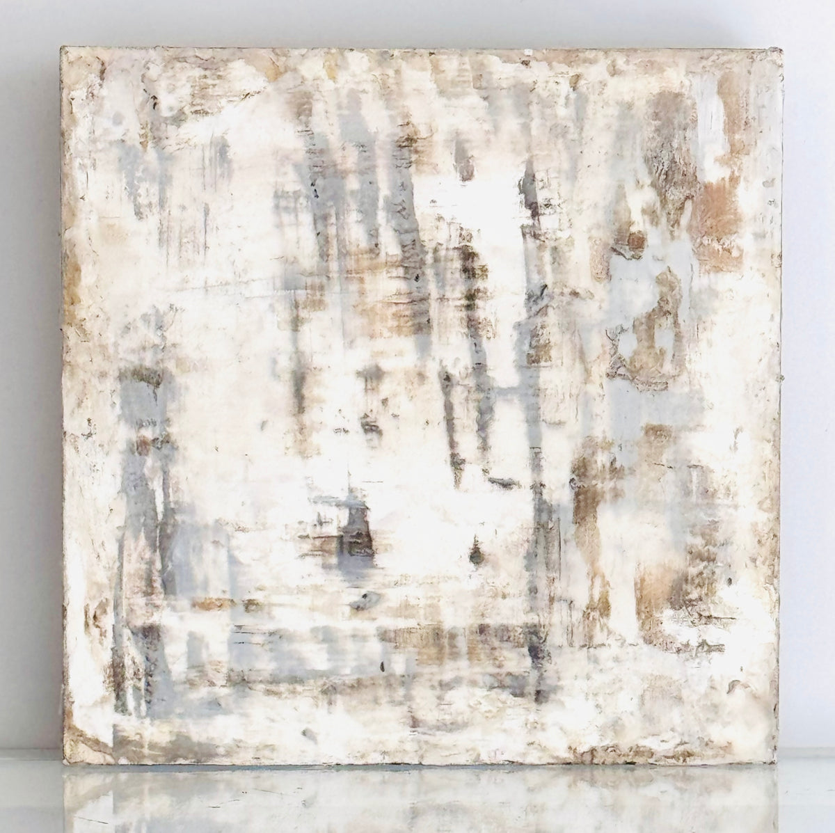 Layered Neutrals Study No. 4 — original encaustic work on cradled birch panel, warm ochre and gray tones, ADALÉI Studio, Raleigh NC