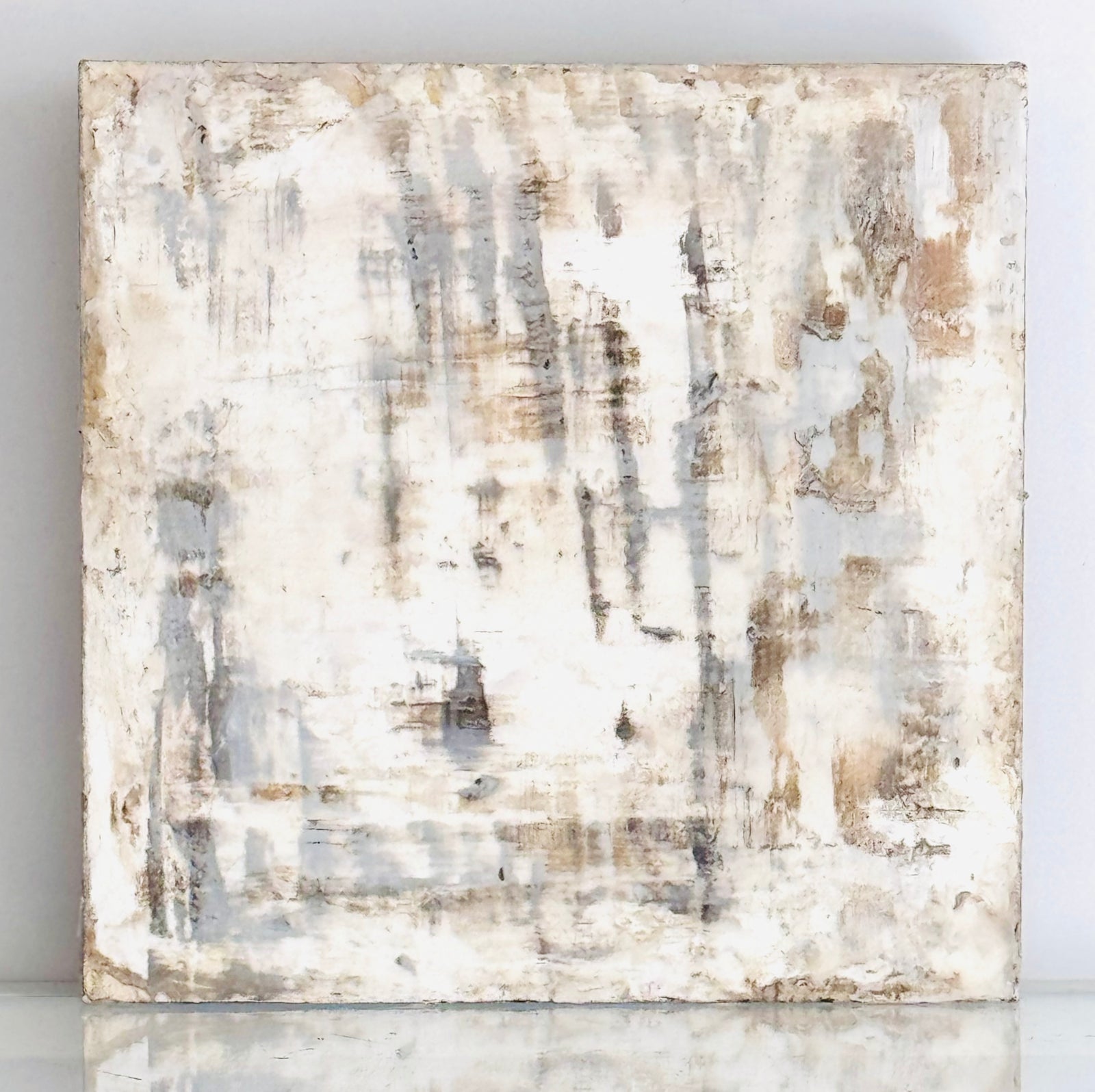 Layered Neutrals Study No. 4 — original encaustic work on cradled birch panel, warm ochre and gray tones, ADALÉI Studio, Raleigh NC