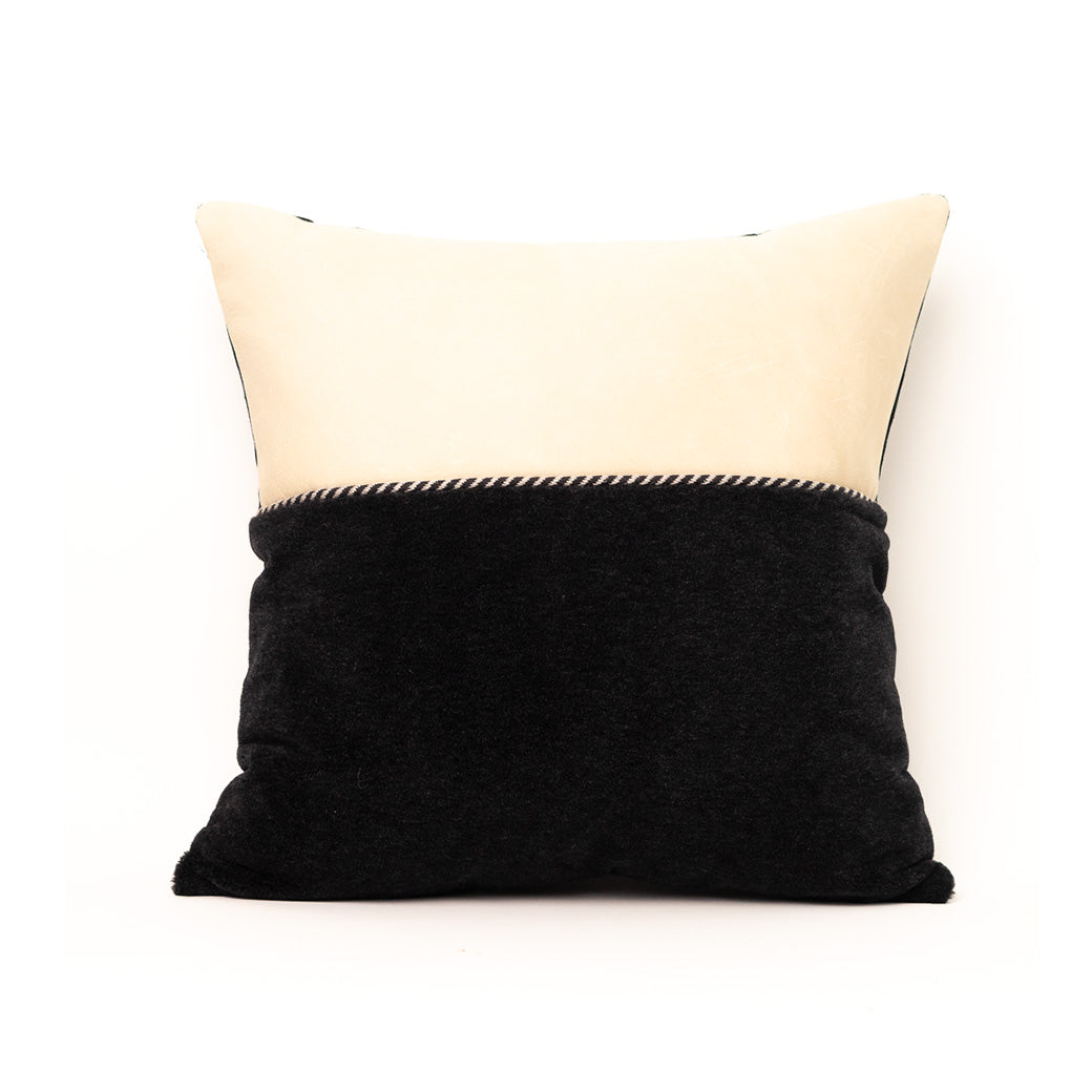Leather and Black Alpaca Wool Pillow