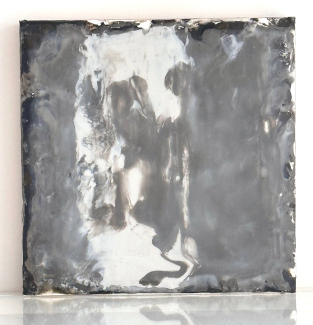 Small black and white encaustic art on birch boards. 