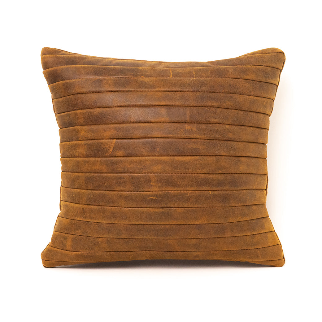 Channel Quilt Brown Leather Pillow