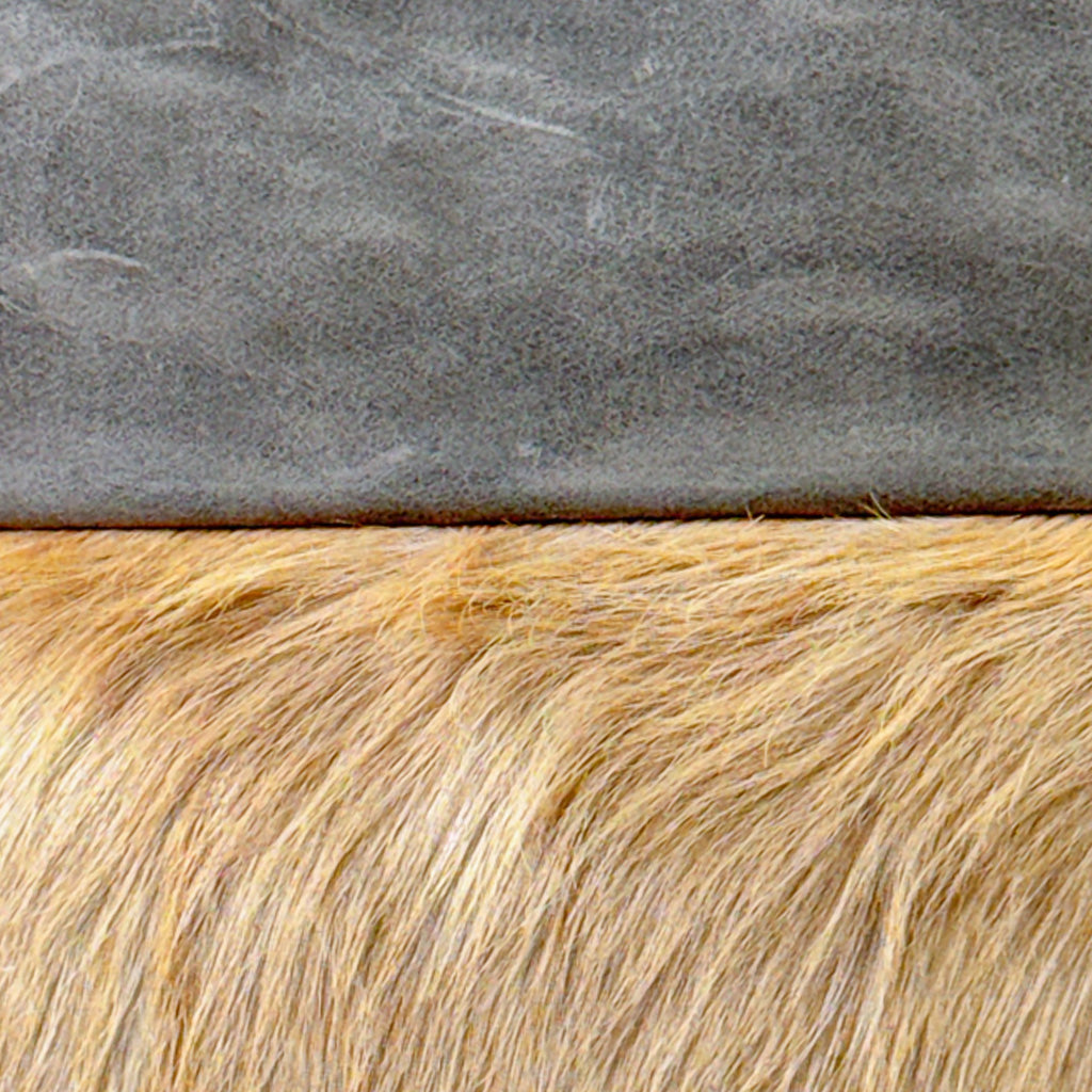 Light Rust Reclaimed Hair-on-Hide and Dark Gray Leather Pillow