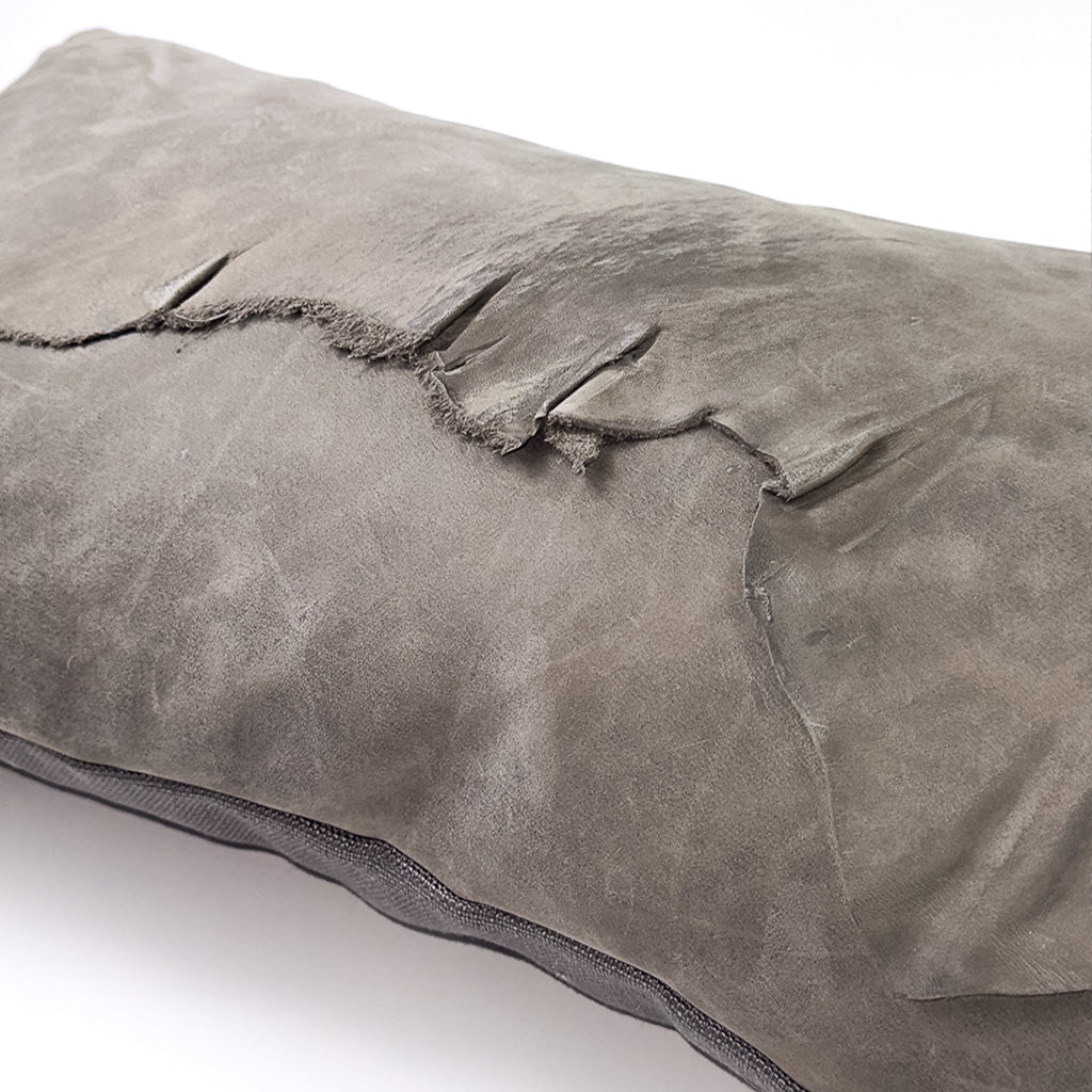 Éléphant Gris Reclaimed Leather Large Lumbar Pillow