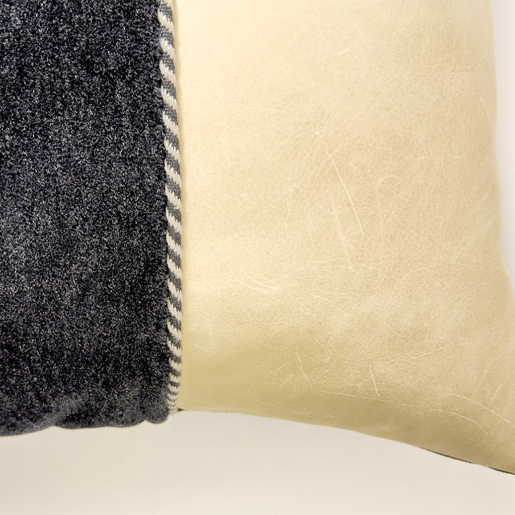 Black Alpaca Wool and Reclaimed Leather Pillow