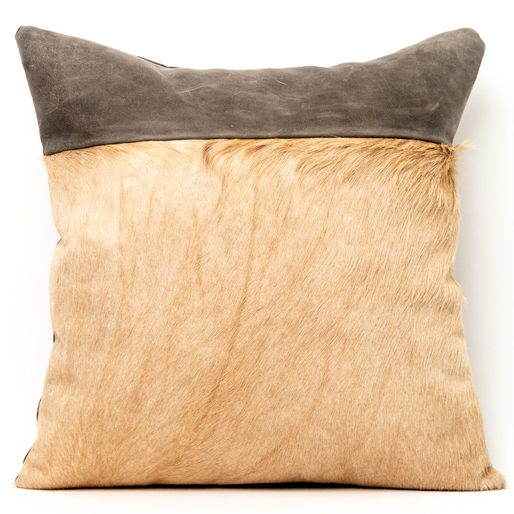 Light Rust Hair on Hide and Dark Gray Leather Pillow