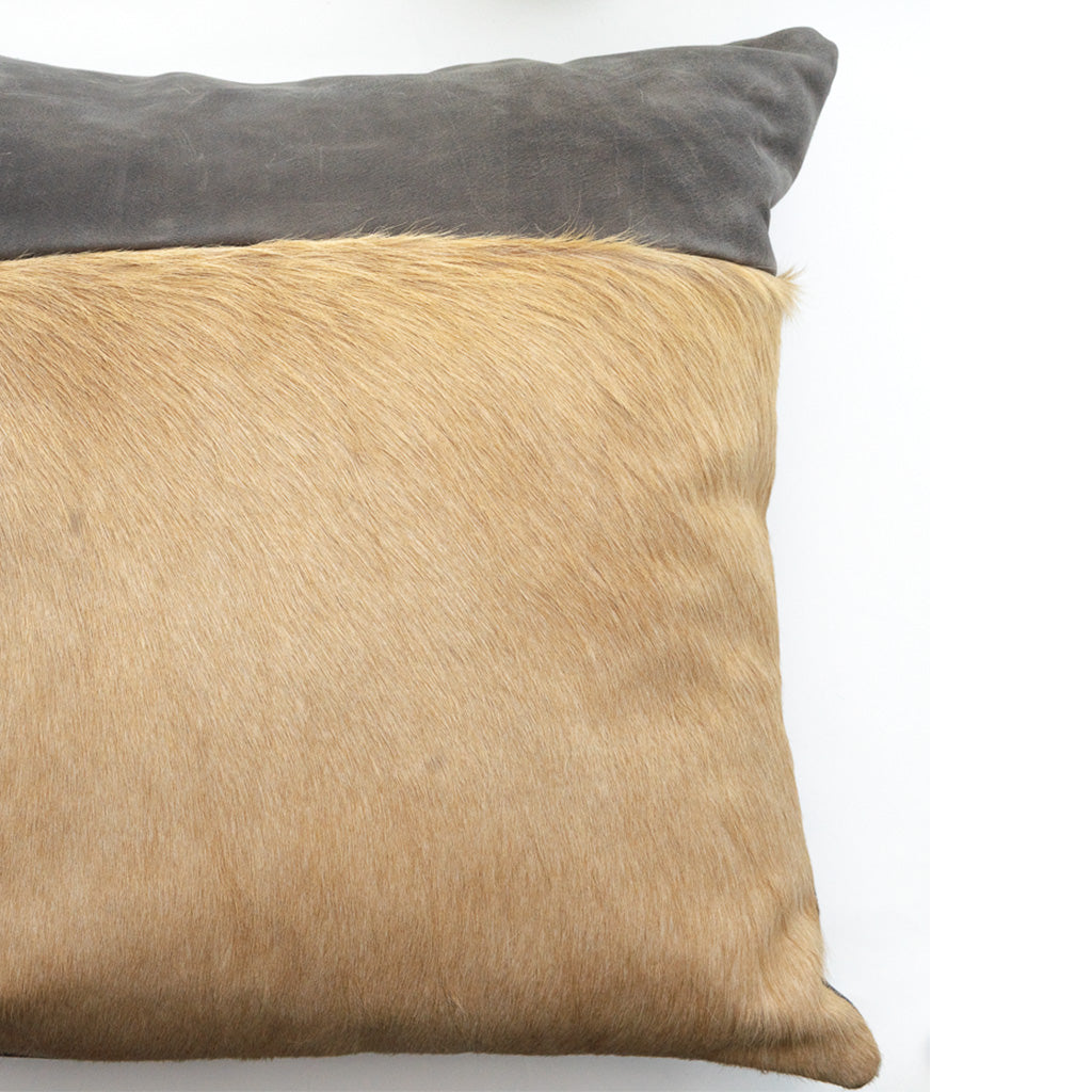 Light Rust Reclaimed Hair-on-Hide and Dark Gray Leather Pillow