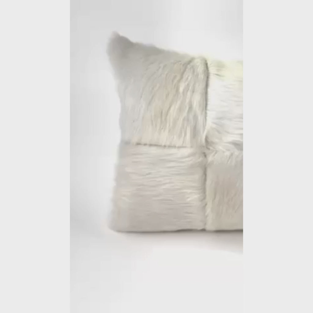 Light Gray Quilt Reclaimed Hair-on-Hide Lumbar Pillow