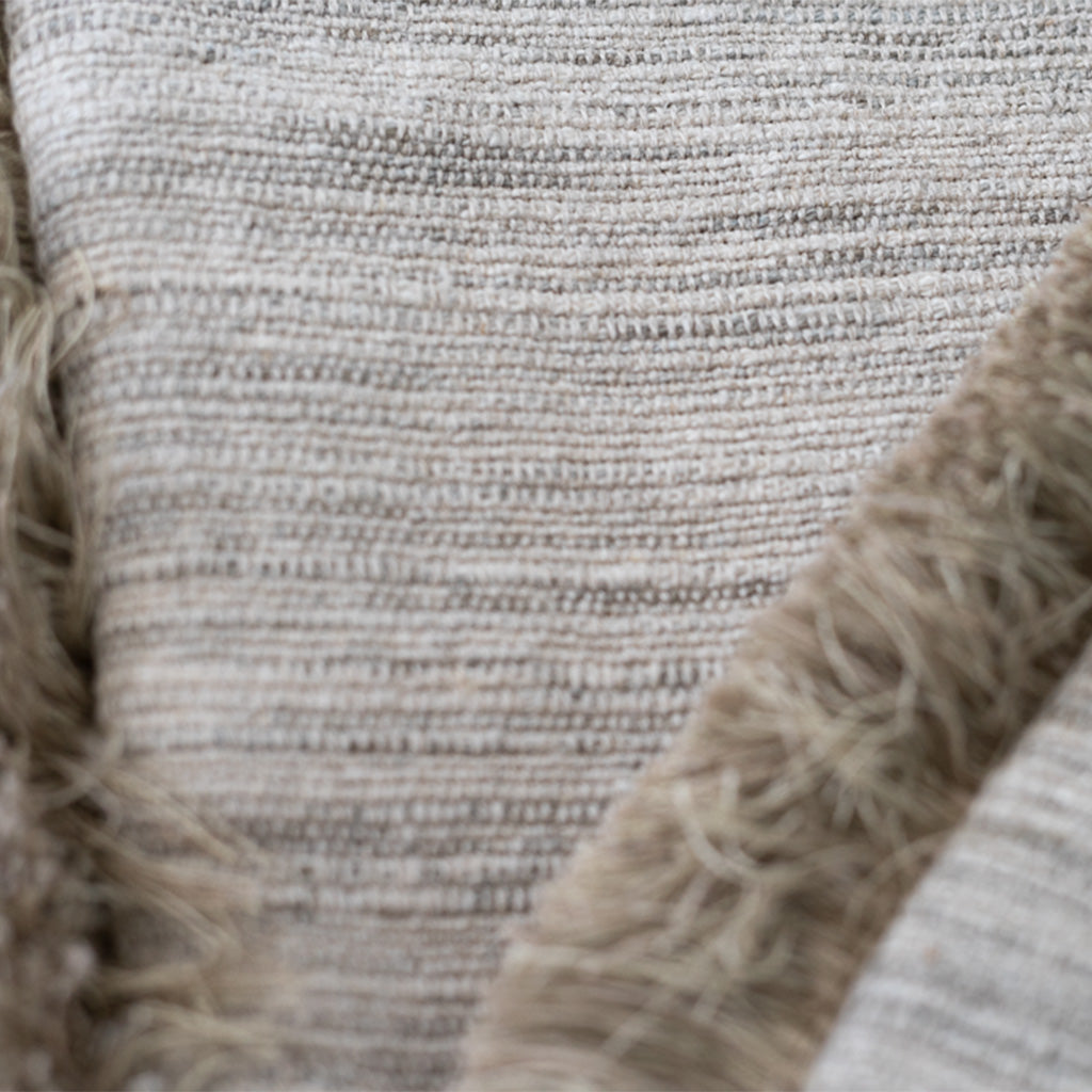 Gray Textured Linen Lumber Pillow Cover with Fringe