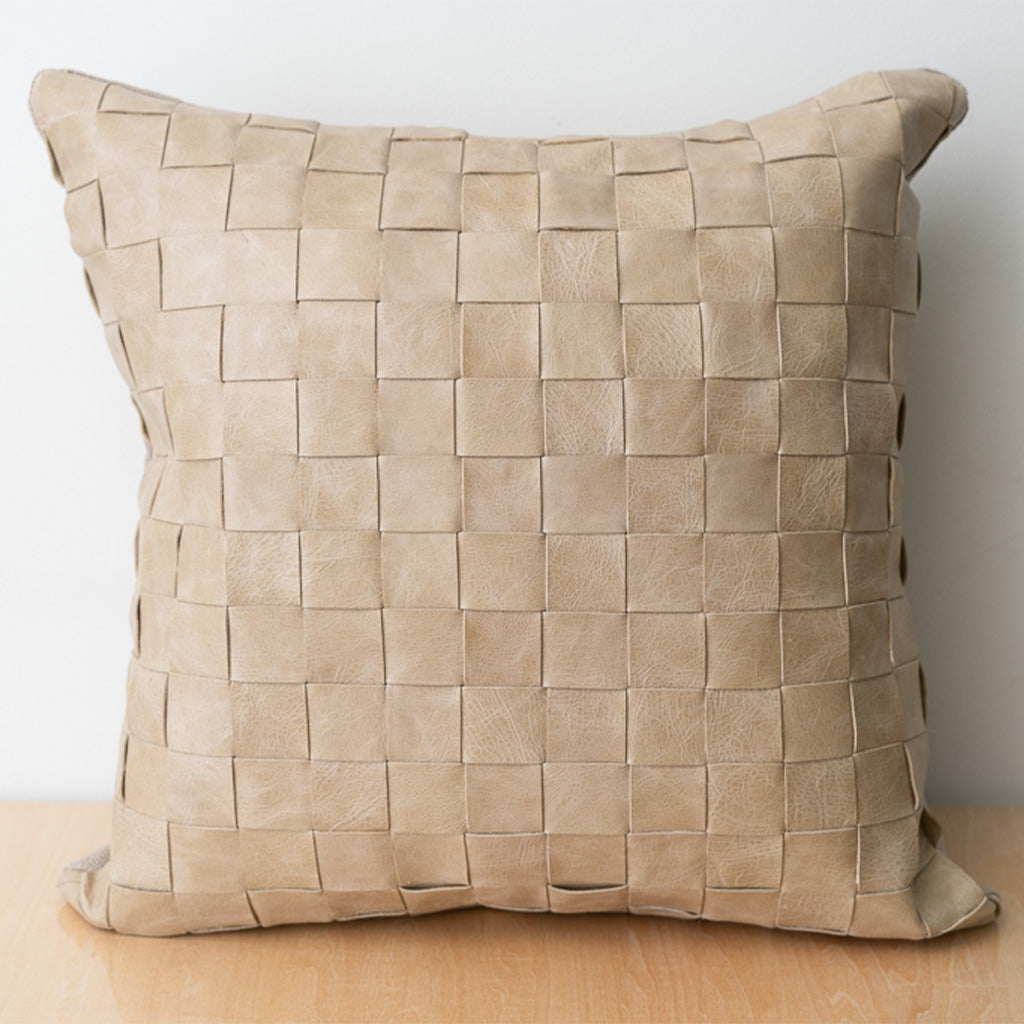 Tan Reclaimed Leather Weave Pillow