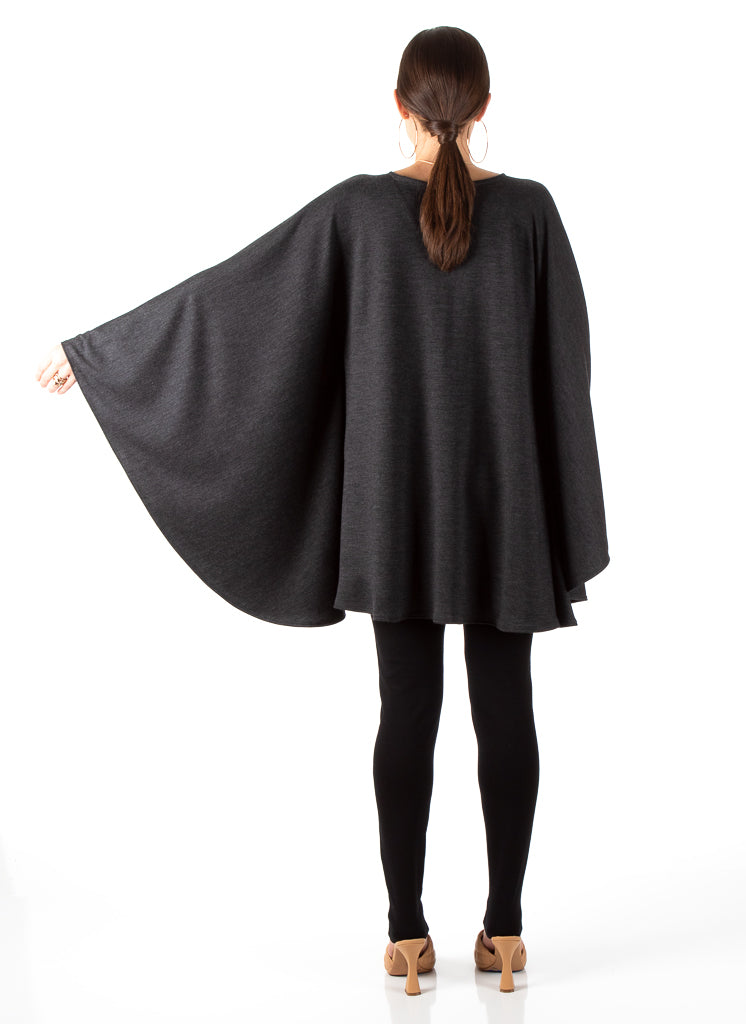 Back view of gray poncho