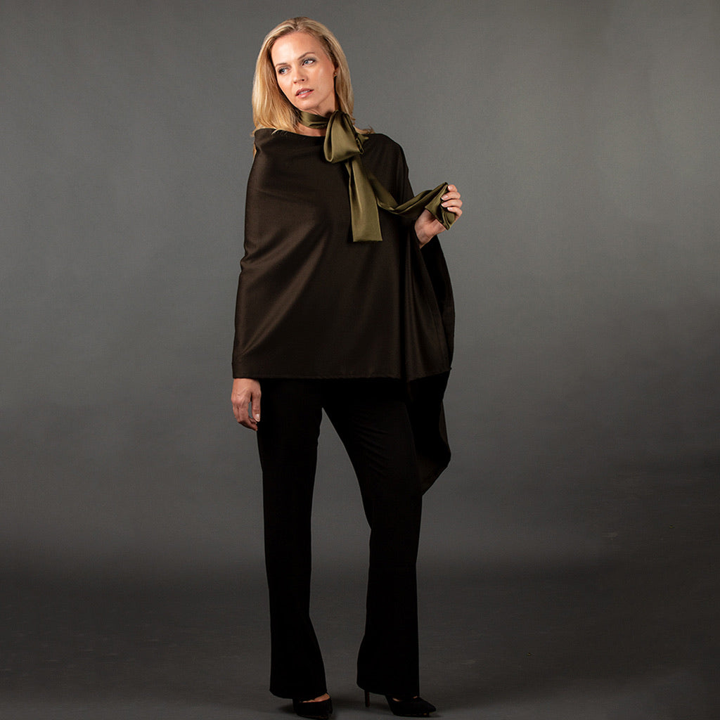 Front view of cashmere wool poncho